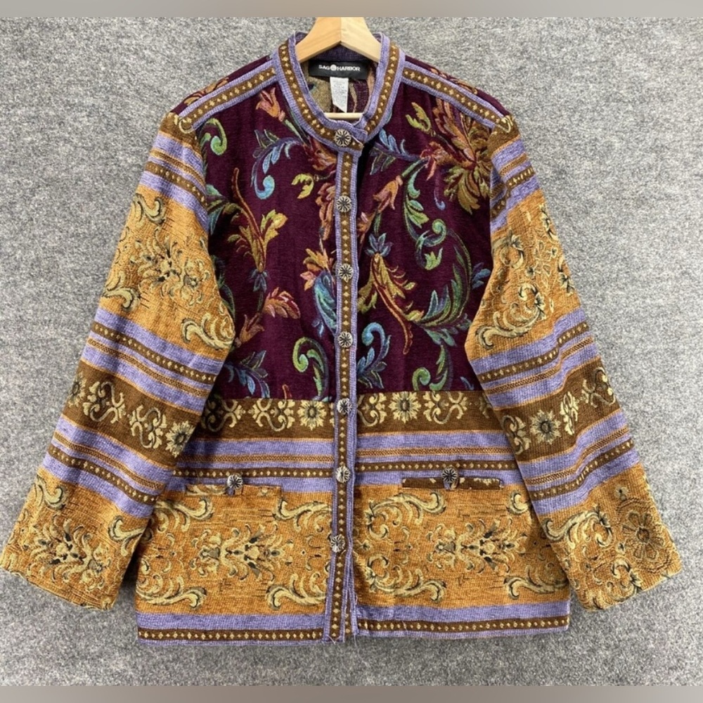 Vintage Sag Harbor Brocade Tapestry Jacket Baroque Floral 10P